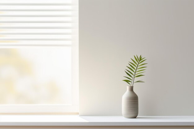 C'è una piccola pianta in un vaso sul davanzale di una finestra.