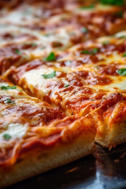 C'è una pizza con formaggio e salsa su una padella generativa ai