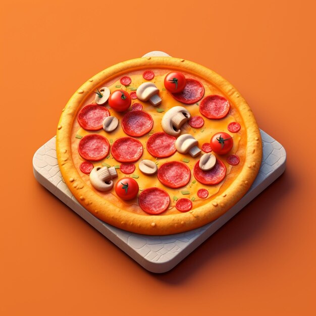 C'è una pizza con pepperoni e funghi su una tavola da taglio generativa ai