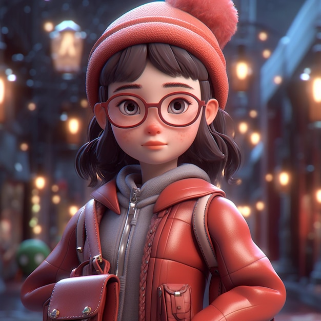 c'è una ragazza dei cartoni animati che indossa occhiali e una giacca rossa generativa ai