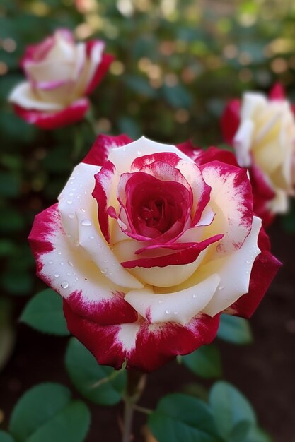 c'è una rosa bianca e rossa con un centro rosa ai generativo