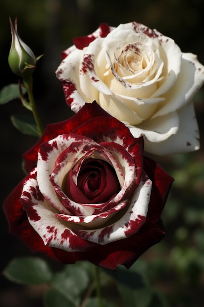 c'è una rosa bianca e rossa con un centro rosso ai generativo