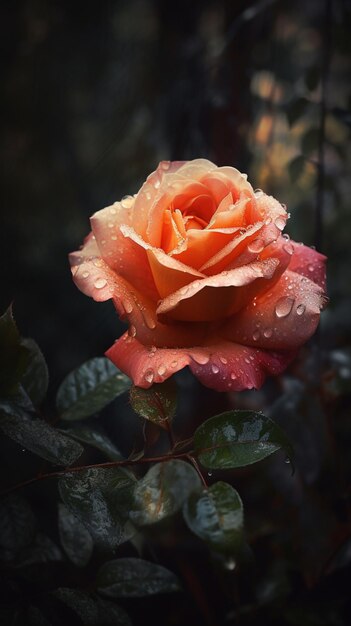 C'è una rosa che è seduto nella pioggia sul terreno generativo ai