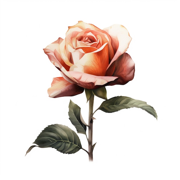 c'è una rosa che è su un gambo con foglie generative ai