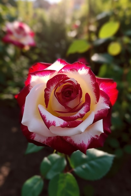 c'è una rosa rossa e bianca con un centro bianco generativo ai