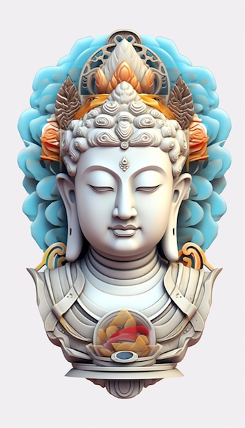 C'è una statua di un buddha con un fiore su di esso generativo ai