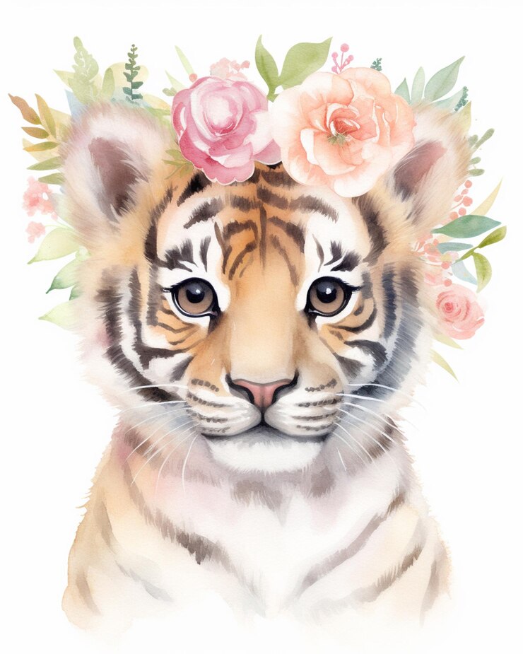 c'è una tigre con una corona di fiori in testa ai generativa