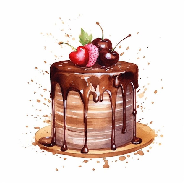 C'è una torta al cioccolato con glassa al cioccolato e fragole in cima ai generativa