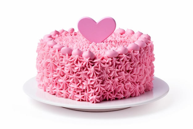 C'è una torta rosa con sopra un cuore generativo ai