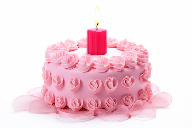 C'è una torta rosa con sopra una candela generativa ai