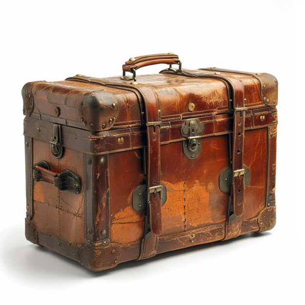 C'è una valigia marrone con due maniglie e una maniglia generativa ai