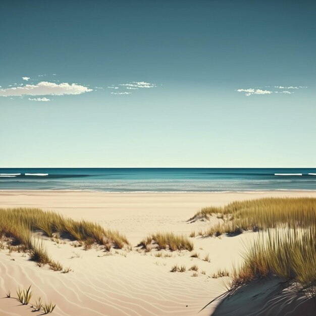 c'è una vista di una spiaggia con alcune dune di sabbia generativa ai