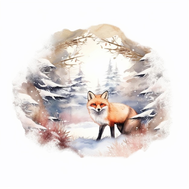 C'è una volpe in piedi nella neve in una foresta generativa ai