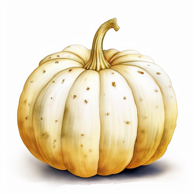 c'è una zucca bianca con la parte superiore gialla su uno sfondo bianco ai generativo