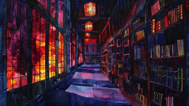 C'era un pizzico di mistero nell'aria quando la vecchia biblioteca era illuminata di notte da lanterne che creavano lunghe ombre sugli scaffali dei libri