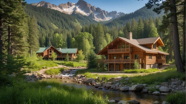 Cabina di legno di lusso vicino a un lago tranquillo