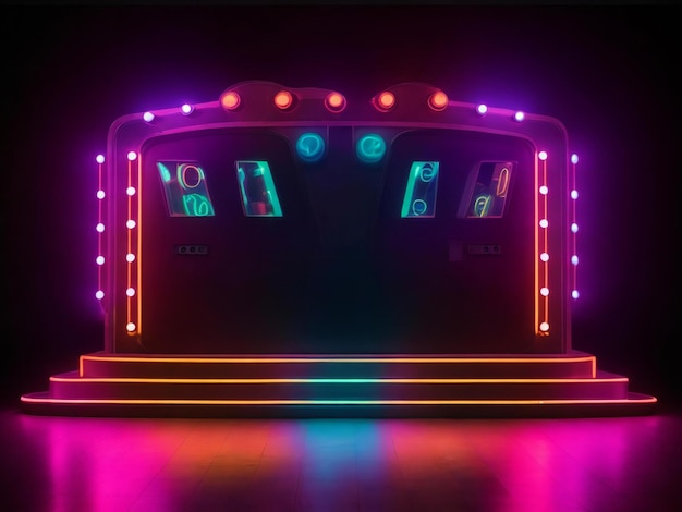 Cabina fotografica con luci al neon cyberpunk generata