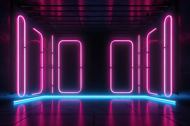 cabina fotografica con luci al neon cyberpunk