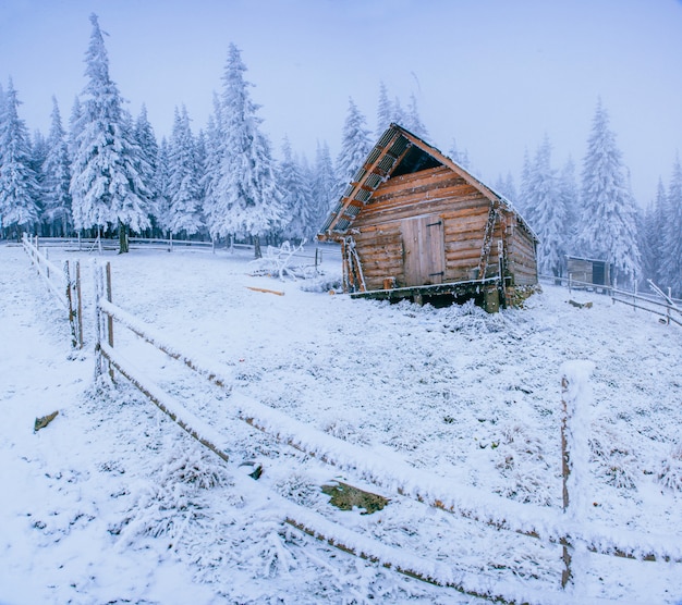 Cabina in montagna in inverno