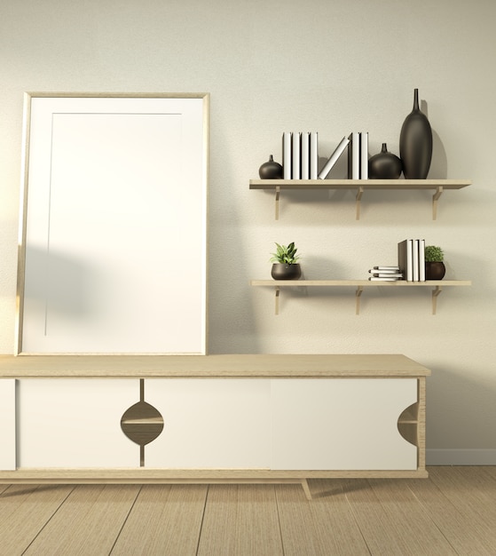 Cabinet in modern living room with shelves