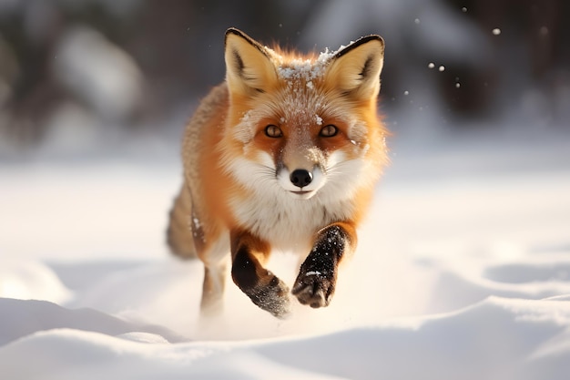 Caccia alla volpe rossa nella neve