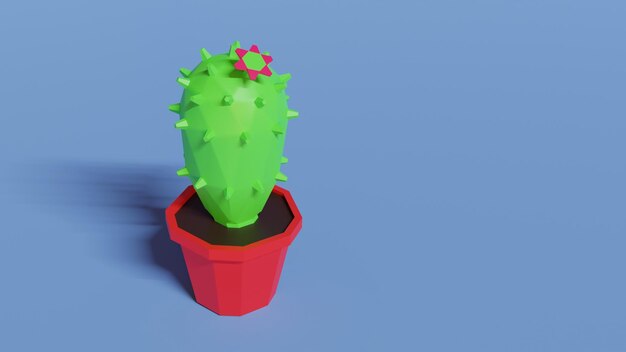 Cactus basso poli con fiore Illustrazione 3d stilizzata