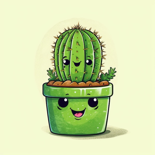 cactus cartone animato con gli occhi e un sorriso sul viso ai generativi