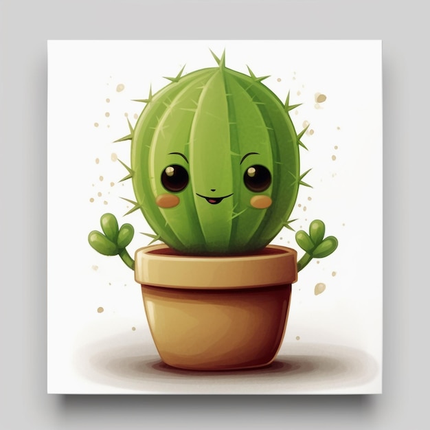 cactus cartone animato con una faccia felice in un vaso generativo ai