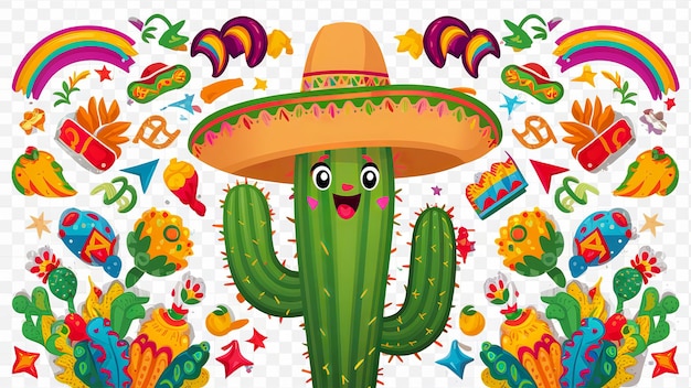 Cactus Cinco de Mayo con cappello sombrero isolato su sfondo bianco Generativo ai