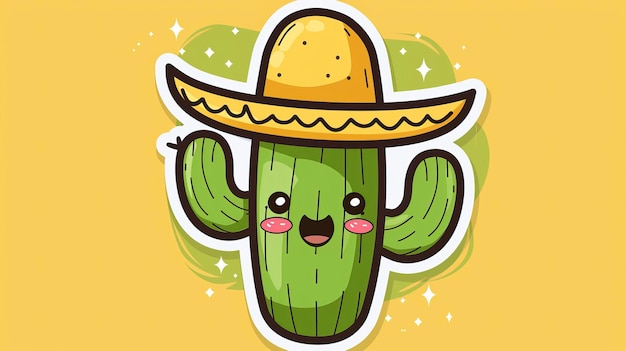 Cactus con cappello sombrero in cima alla collina del deserto nello stile di una clipart di illustrazione vettoriale di cartoni animati