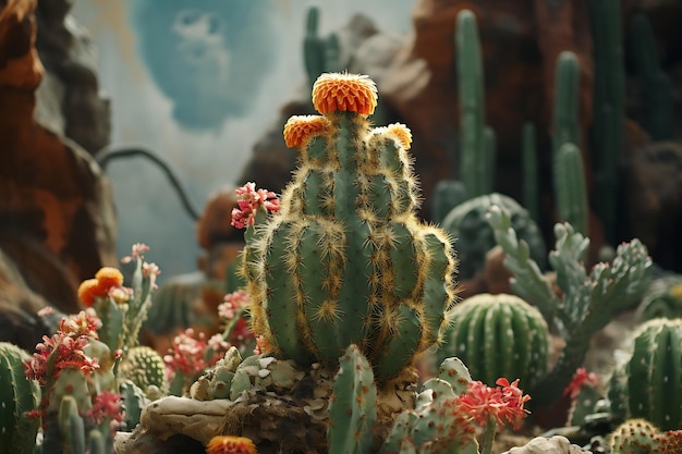 Cactus con fiori nel deserto