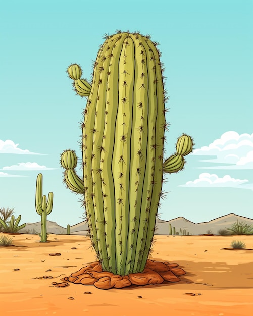 cactus del fumetto nel deserto con l'ai generativa dello sfondo del cielo