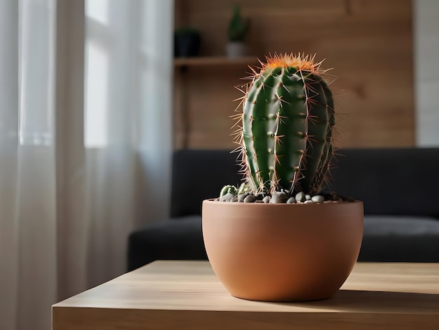 Cactus in una pentola all'interno del soggiorno