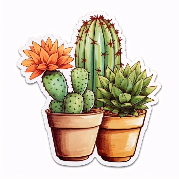 cactus in vasi illustrazione vettoriale disegnata a mano su sfondo bianco