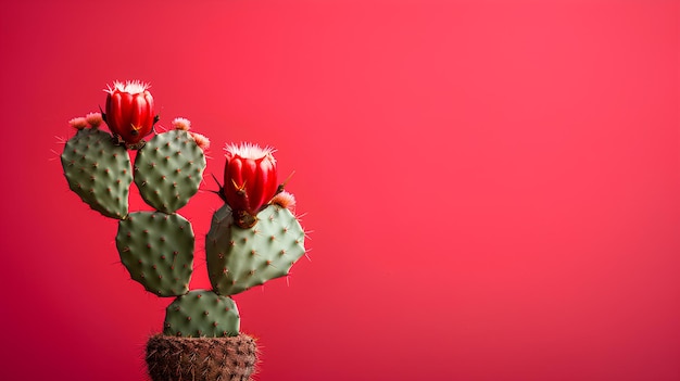 cactus nel vaso su sfondo rosso