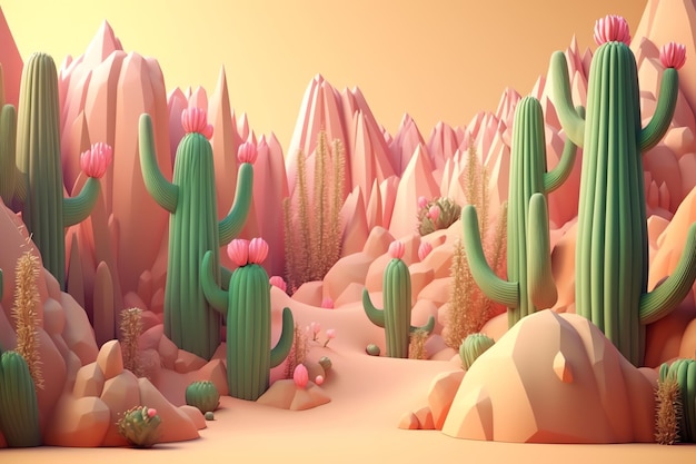 Cactus nella priorità bassa di progettazione dell'illustrazione del deserto