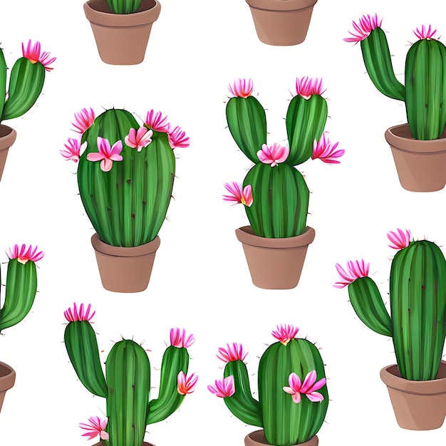 Cactus Seamless Repeat Pattern per bambini progetta piante di cactus design della superficie di stampa del tessuto imballaggio carino AI generativa