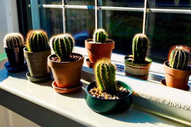 cactus sullo sfondo astratto sulla finestra in tono scuro