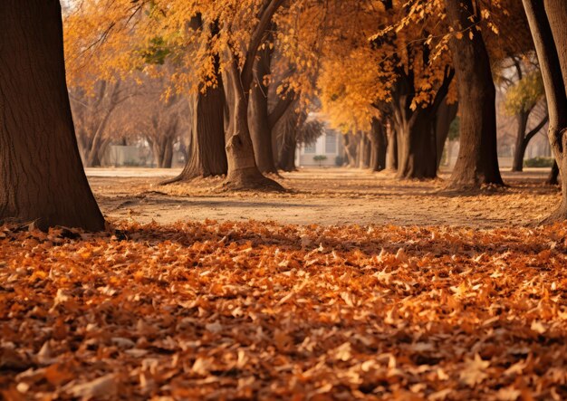 Cadono le foglie che coprono il terreno in un parco
