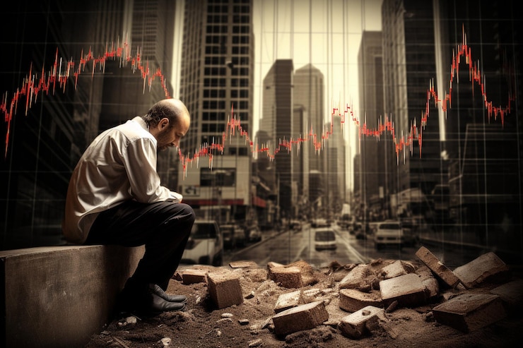 Foto caduta delle vendite di recessione economica di crisi finanziaria