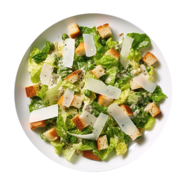 Caesar Salad Sul Piatto Bianco Su Sfondo Bianco