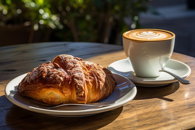 Cafe Treats Flat White Coffee e Croissant di mandorle