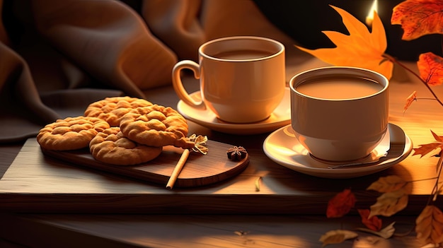 Caffè autunnale con biscotti