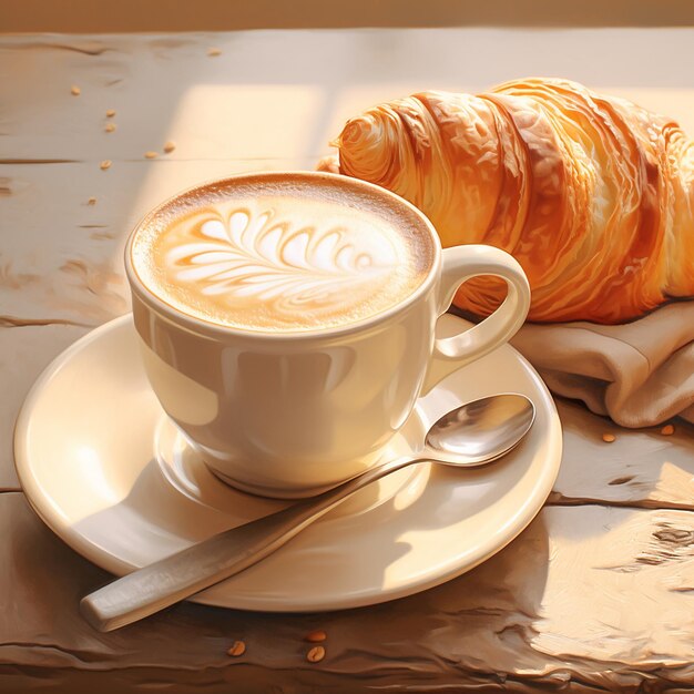 Caffè cappuccino mattina con croissant