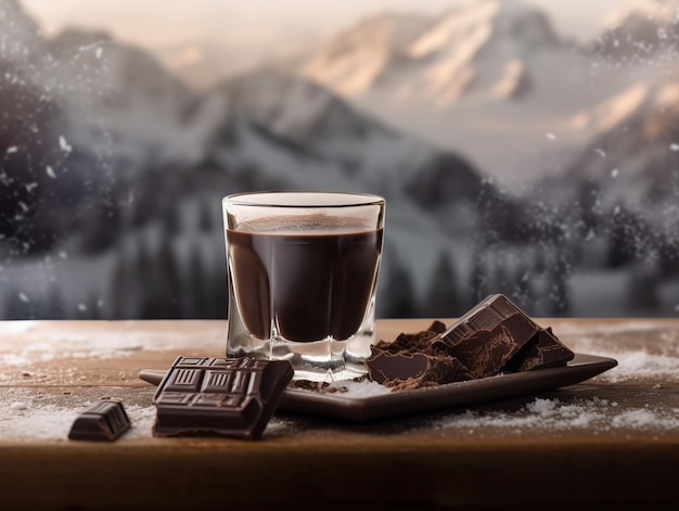 caffè con barretta di cioccolato durante la stagione invernale pubblicità del caffè generata ai