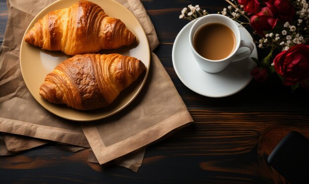 Caffe' con croissant a Parigi, Francia