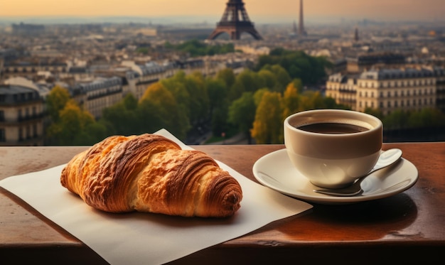 Caffe' con croissant a Parigi, Francia