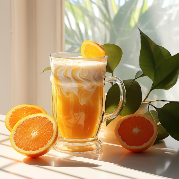 Caffè con succo d'arancia in una tazza di vetro Cocktail bumble capuorange tyr raff AI generativa