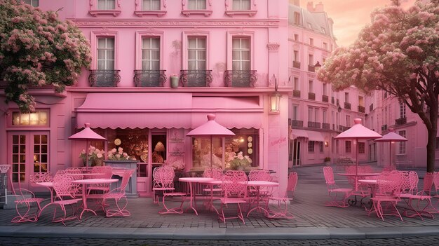 Caffè di strada nel colore rosa della città