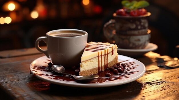 Caffè e cheesecake da vicino